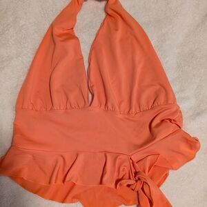 Orange Halter Top with Ruffle Detail